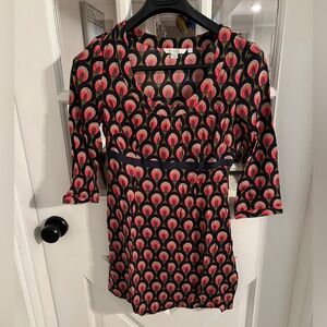 Boden‎ Empire Waist Multicolor Retro Y2K 3/4 Sleeve Tunic Top Size 6